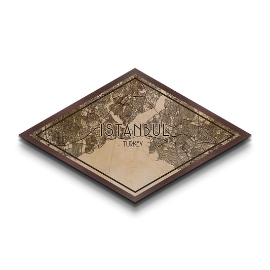 Istanbul -Turkey Diamond Shaped City Map, Custom Diamond Shaped Wall Art, City Map Canvas