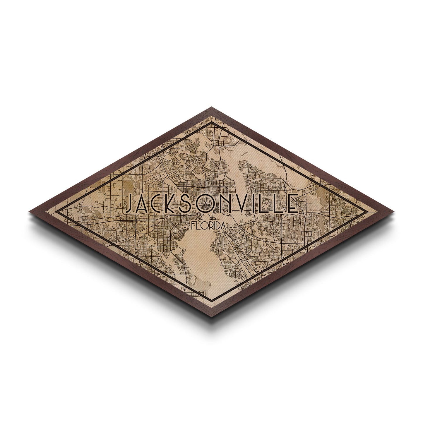 Jacksonville Diamond Shaped City Map, Custom Diamond Shaped Wall Art, City Map Canvas