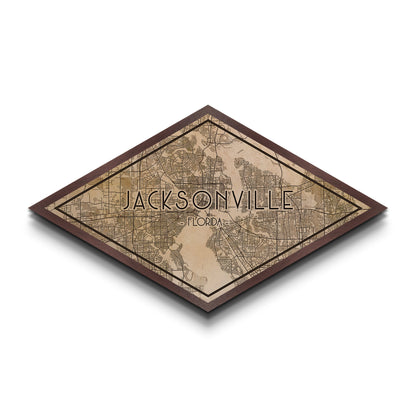 Jacksonville Diamond Shaped City Map, Custom Diamond Shaped Wall Art, City Map Canvas