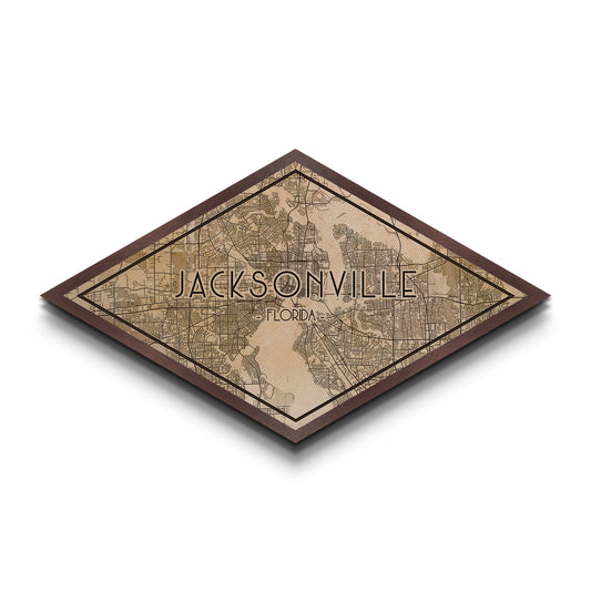 Jacksonville Diamond Shaped City Map, Custom Diamond Shaped Wall Art, City Map Canvas