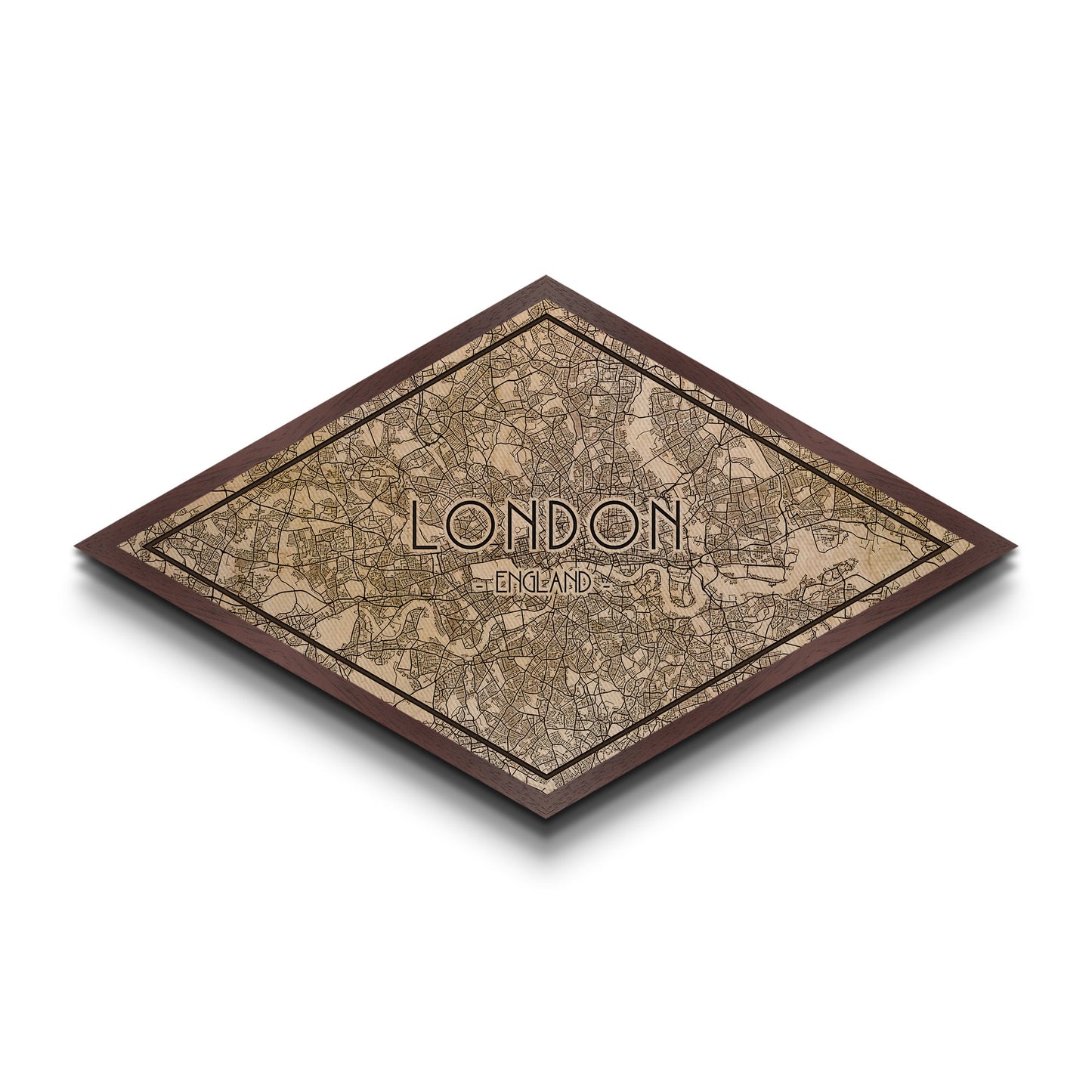 London - UK Diamond Shaped City Map, Custom Diamond Shaped Wall Art, City Map Canvas