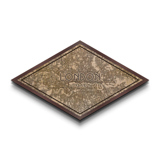 London - UK Diamond Shaped City Map, Custom Diamond Shaped Wall Art, City Map Canvas