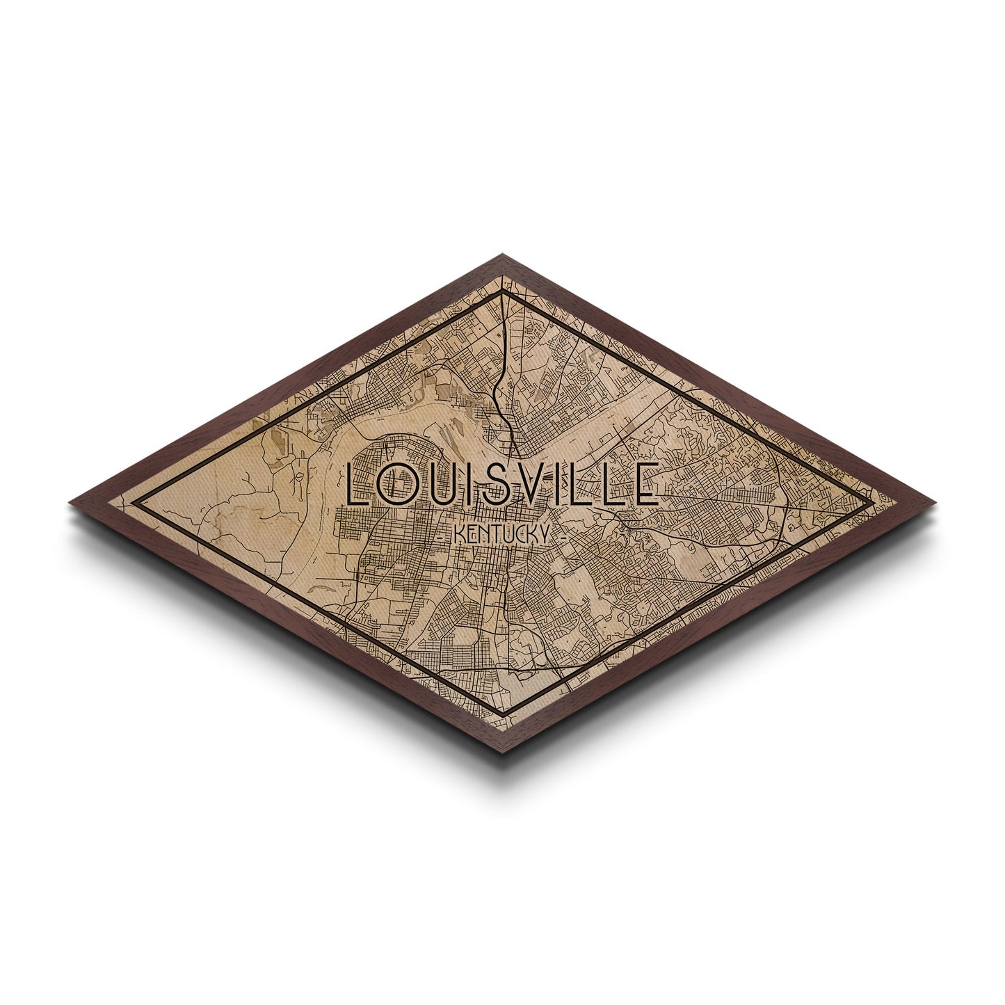 Louisville Diamond Shaped City Map, Custom Diamond Shaped Wall Art, City Map Canvas