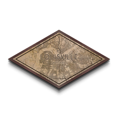 Louisville Diamond Shaped City Map, Custom Diamond Shaped Wall Art, City Map Canvas