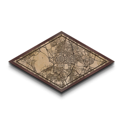 Madrid - Spain Diamond Shaped City Map, Custom Diamond Shaped Wall Art, City Map Canvas