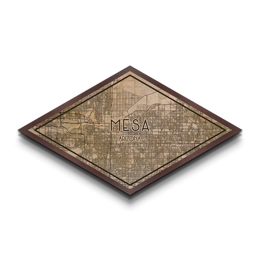 Mesa Diamond Shaped City Map, Custom Diamond Shaped Wall Art, City Map Canvas