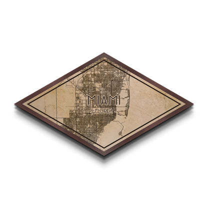 Miami Diamond Shaped City Map, Custom Diamond Shaped Wall Art, City Map Canvas