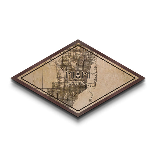 Miami Diamond Shaped City Map, Custom Diamond Shaped Wall Art, City Map Canvas