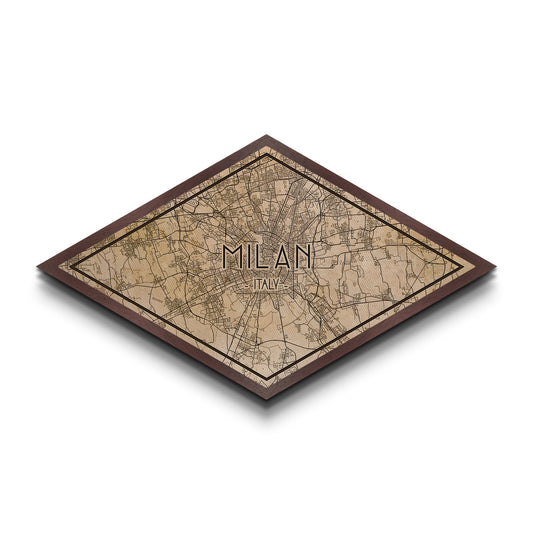 Milan - Italy Diamond Shaped City Map, Custom Diamond Shaped Wall Art, City Map Canvas