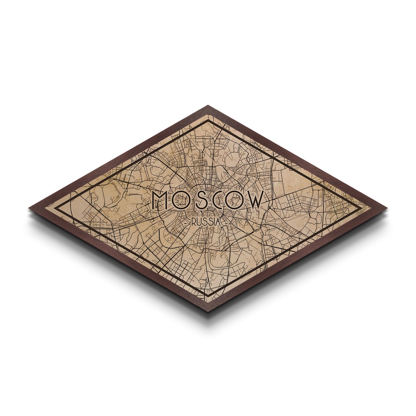 Moscow - Russia Diamond Shaped City Map, Custom Diamond Shaped Wall Art, City Map Canvas