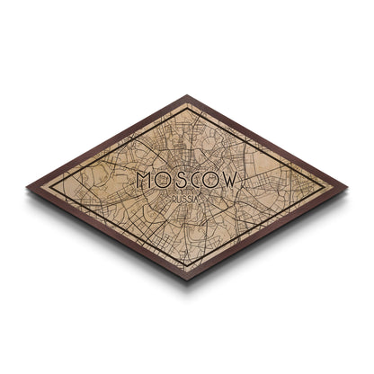 Moscow - Russia Diamond Shaped City Map, Custom Diamond Shaped Wall Art, City Map Canvas