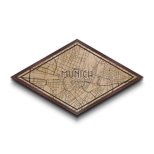 Munich - Germany Diamond Shaped City Map, Custom Diamond Shaped Wall Art, City Map Canvas