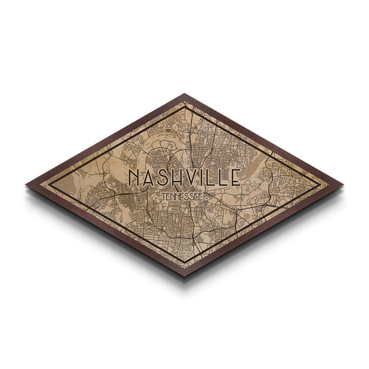 Nashville Diamond Shaped City Map, Custom Diamond Shaped Wall Art, City Map Canvas