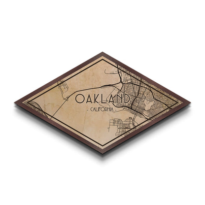 Oakland Diamond Shaped City Map, Custom Diamond Shaped Wall Art, City Map Canvas