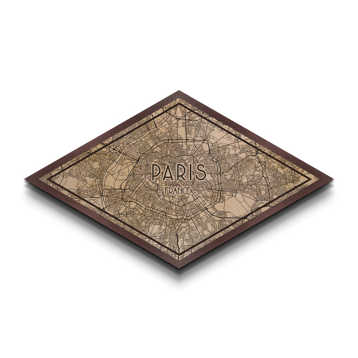 Paris - France Diamond Shaped City Map, Custom Diamond Shaped Wall Art, City Map Canvas