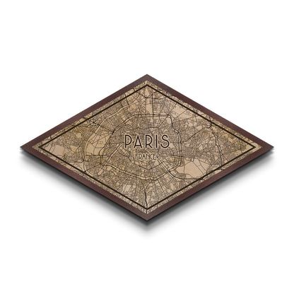 Paris - France Diamond Shaped City Map, Custom Diamond Shaped Wall Art, City Map Canvas