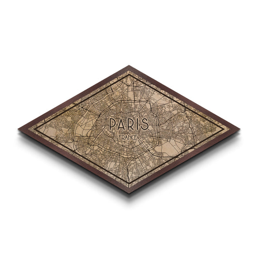 Paris - France Diamond Shaped City Map, Custom Diamond Shaped Wall Art, City Map Canvas