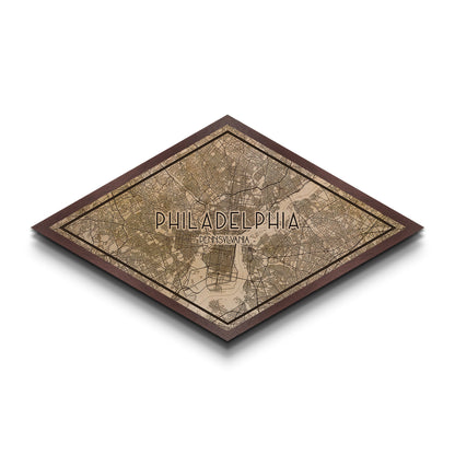 Philadelphia Diamond Shaped City Map, Custom Diamond Shaped Wall Art, City Map Canvas