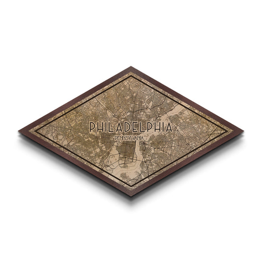 Philadelphia Diamond Shaped City Map, Custom Diamond Shaped Wall Art, City Map Canvas
