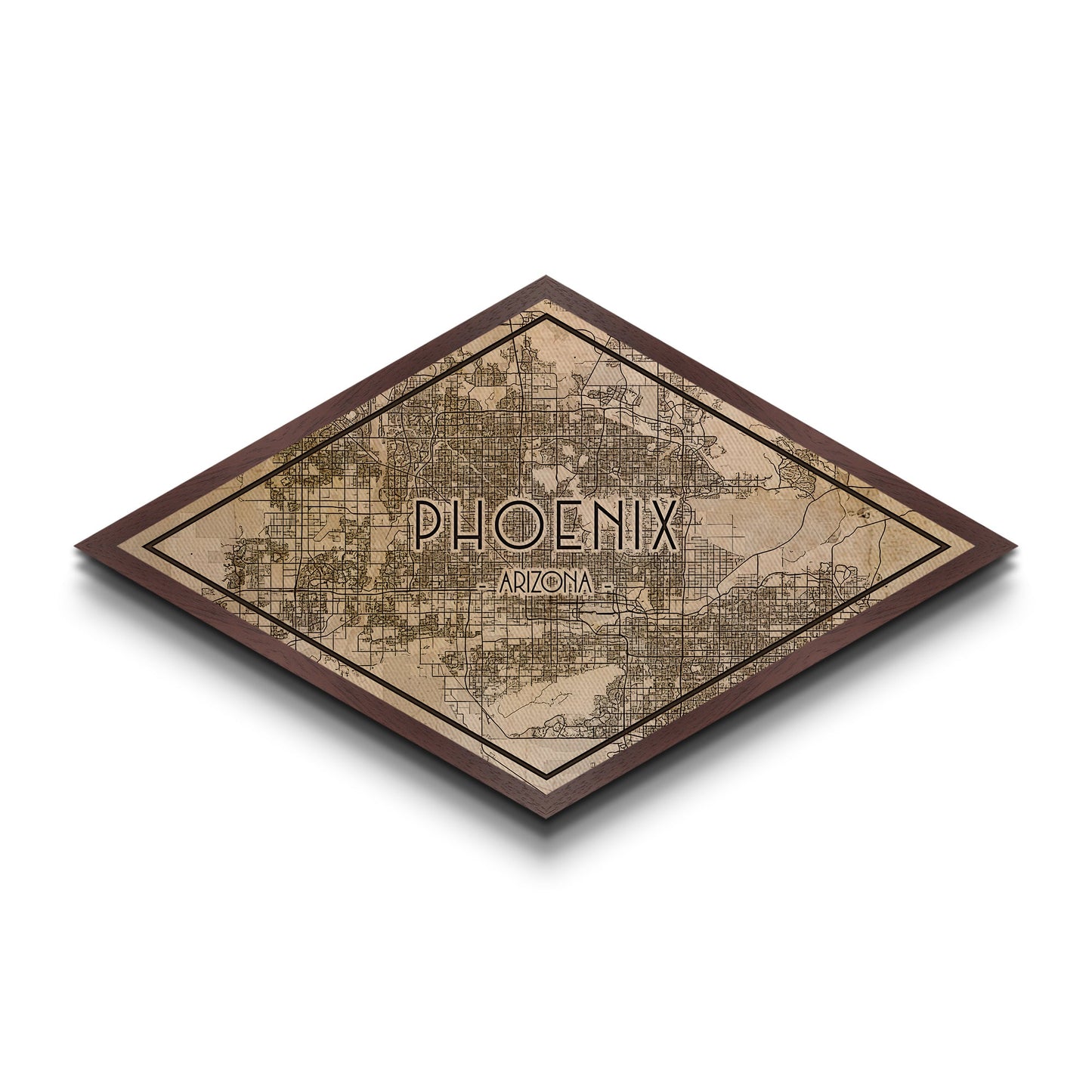 Phoenix Diamond Shaped City Map, Custom Diamond Shaped Wall Art, City Map Canvas