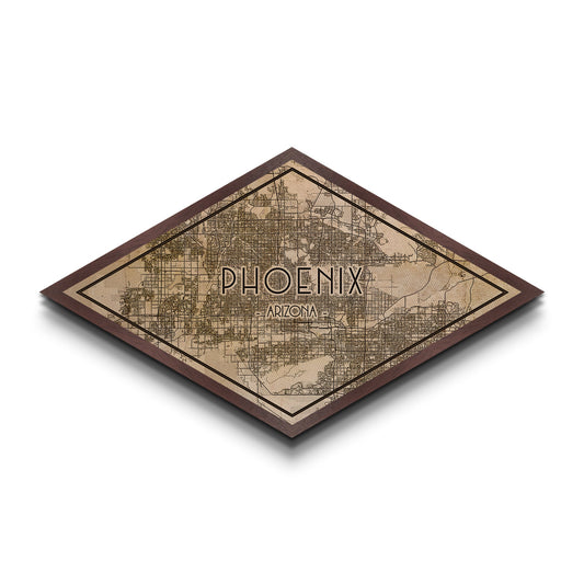 Phoenix Diamond Shaped City Map, Custom Diamond Shaped Wall Art, City Map Canvas