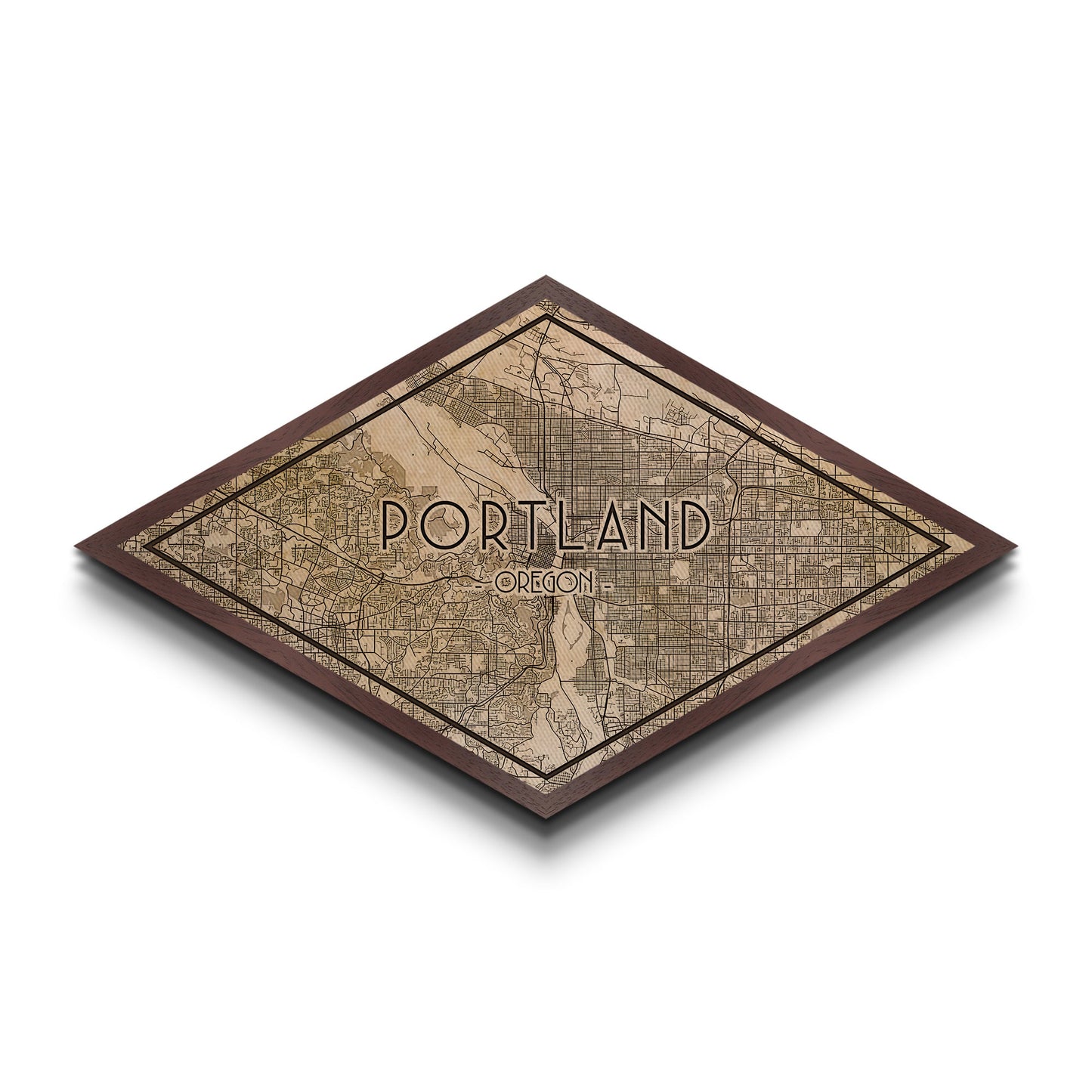 Portland Diamond Shaped City Map, Custom Diamond Shaped Wall Art, City Map Canvas