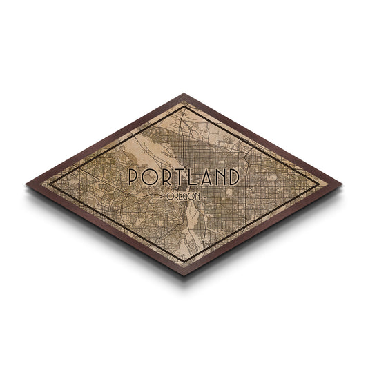 Portland Diamond Shaped City Map, Custom Diamond Shaped Wall Art, City Map Canvas
