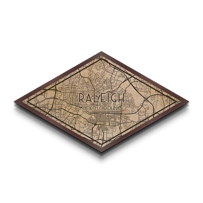 Raleigh Diamond Shaped City Map, Custom Diamond Shaped Wall Art, City Map Canvas