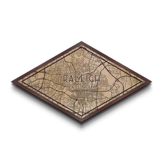 Raleigh Diamond Shaped City Map, Custom Diamond Shaped Wall Art, City Map Canvas