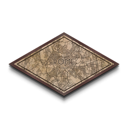 Rome - Italy Diamond Shaped City Map, Custom Diamond Shaped Wall Art, City Map Canvas