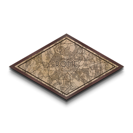 Rome - Italy Diamond Shaped City Map, Custom Diamond Shaped Wall Art, City Map Canvas