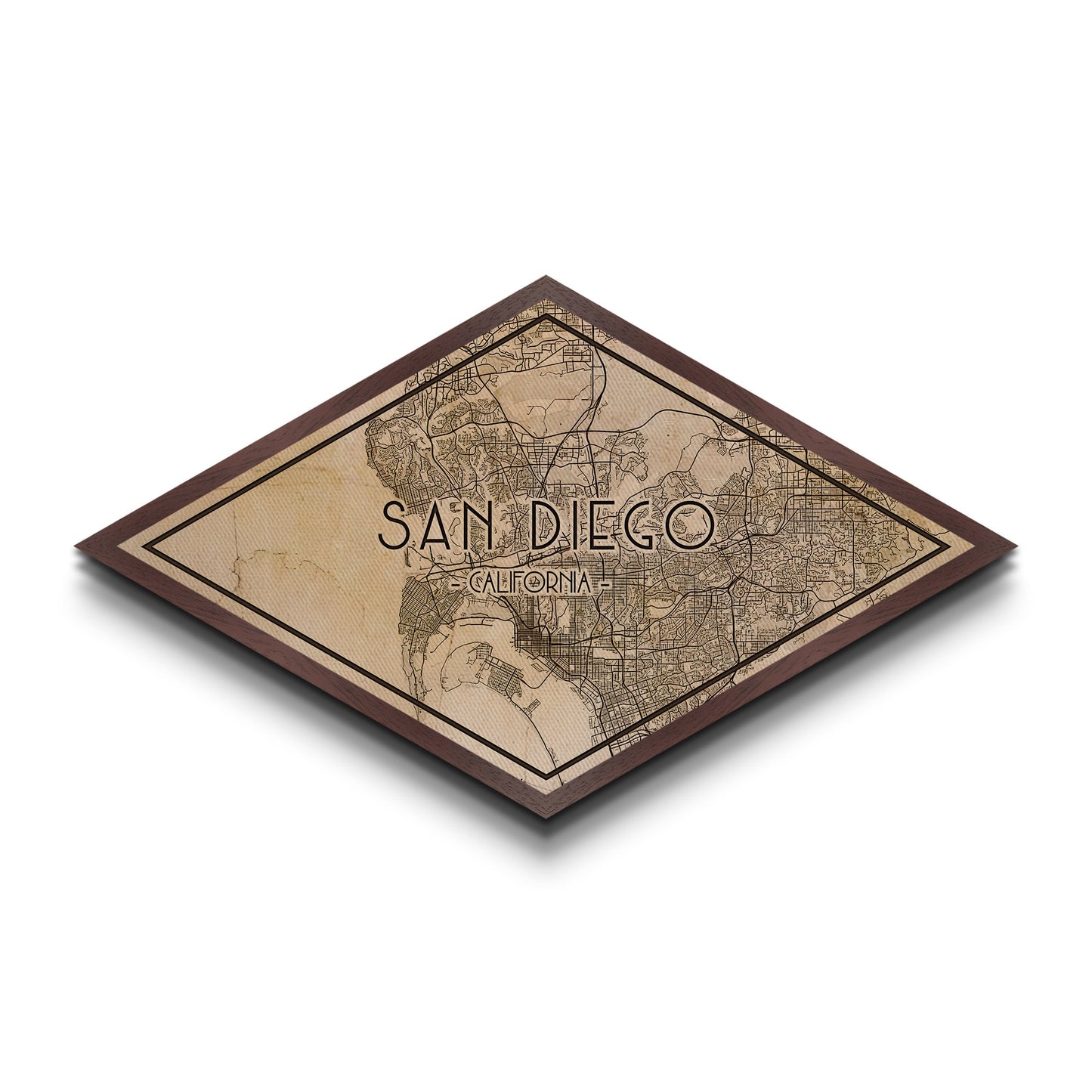 San Diego Diamond Shaped City Map, Custom Diamond Shaped Wall Art, City Map Canvas