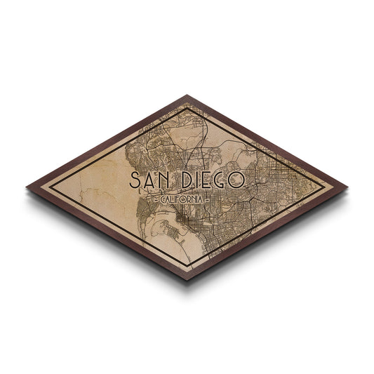 San Diego Diamond Shaped City Map, Custom Diamond Shaped Wall Art, City Map Canvas