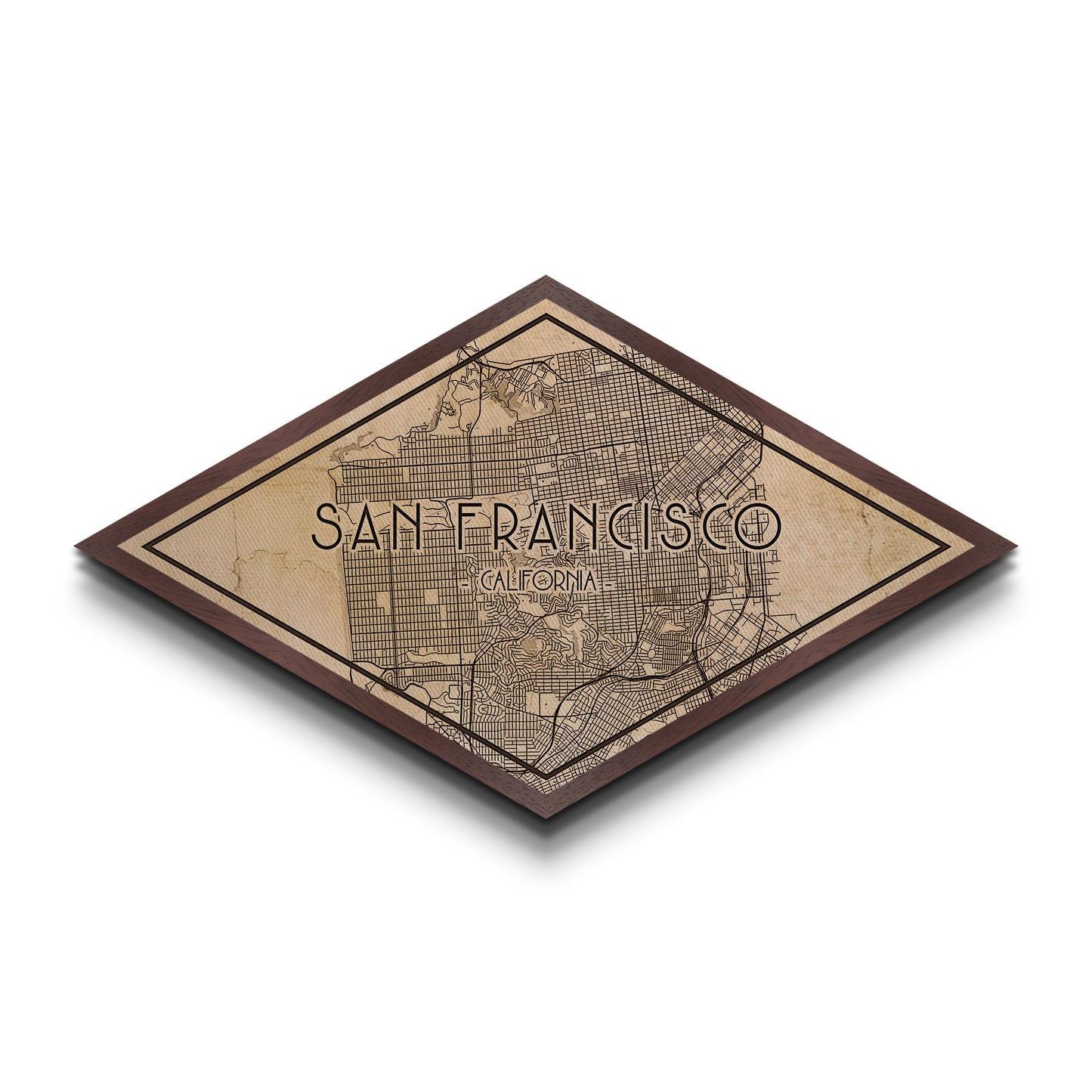 San Francisco Diamond Shaped City Map, Custom Diamond Shaped Wall Art, City Map Canvas