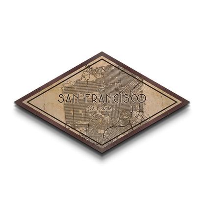 San Francisco Diamond Shaped City Map, Custom Diamond Shaped Wall Art, City Map Canvas