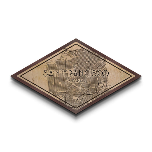 San Francisco Diamond Shaped City Map, Custom Diamond Shaped Wall Art, City Map Canvas