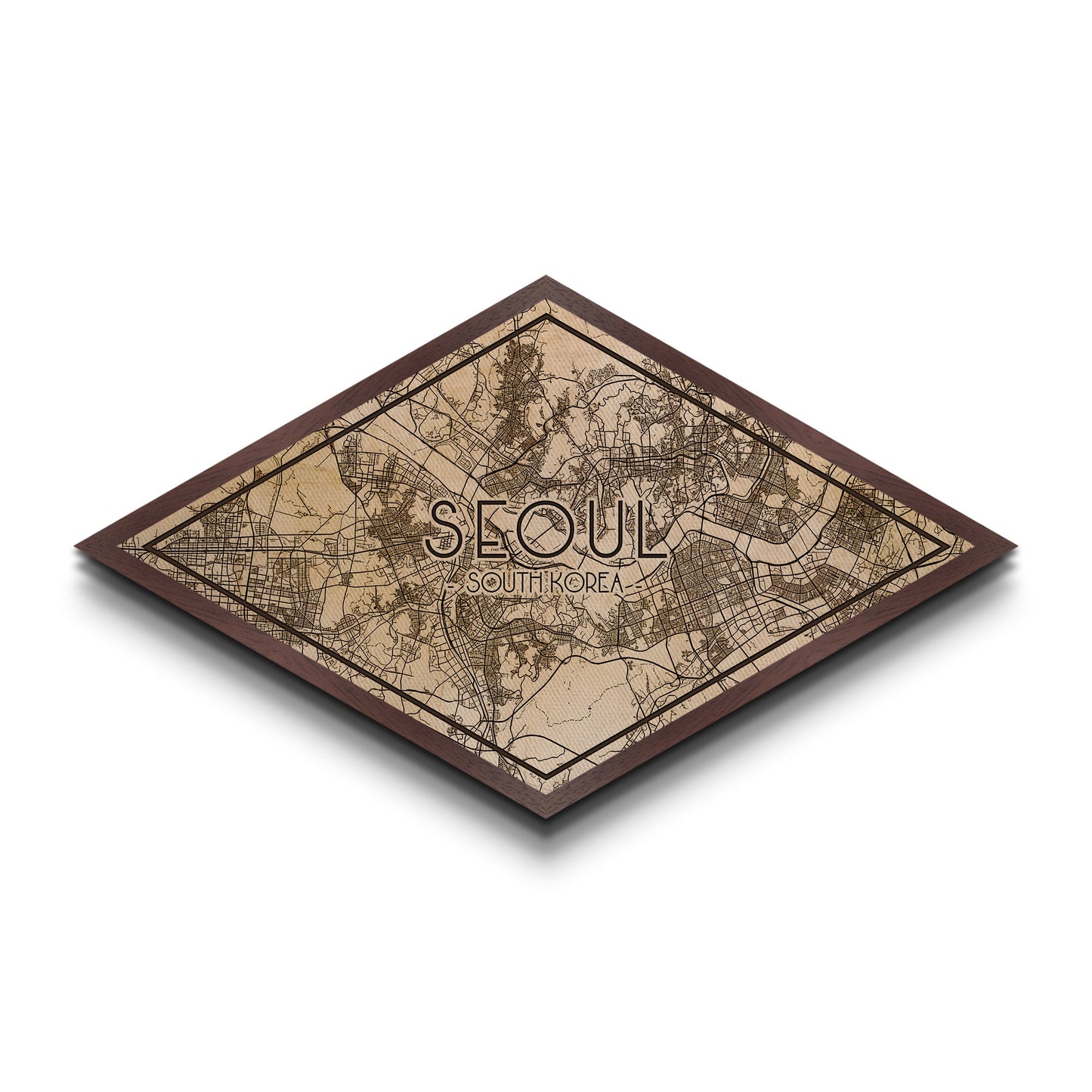 Seoul - South Korea Diamond Shaped City Map, Custom Diamond Shaped Wall Art, City Map Canvas