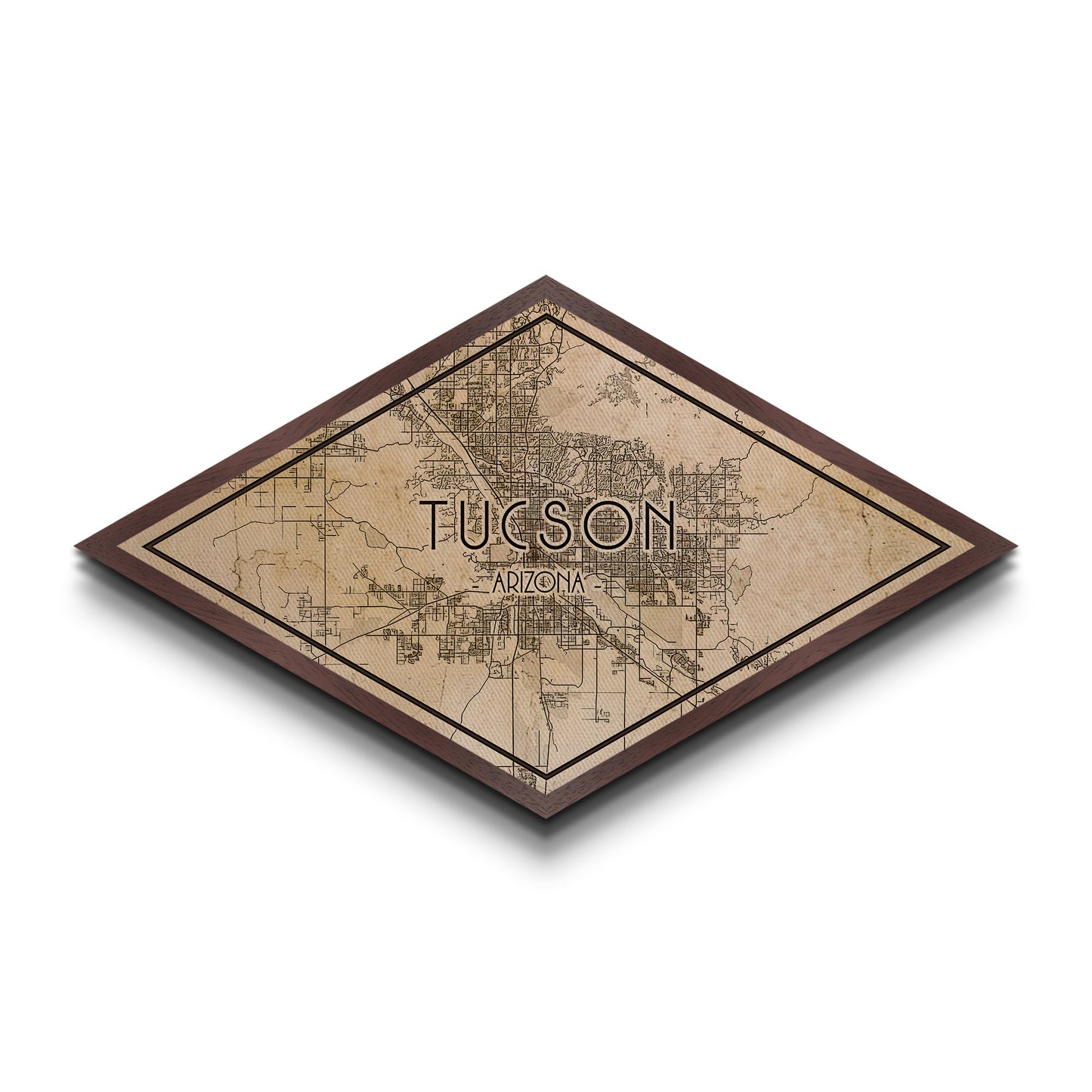 Tucson Diamond Shaped City Map, Custom Diamond Shaped Wall Art, City Map Canvas