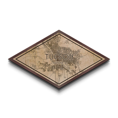 Tucson Diamond Shaped City Map, Custom Diamond Shaped Wall Art, City Map Canvas