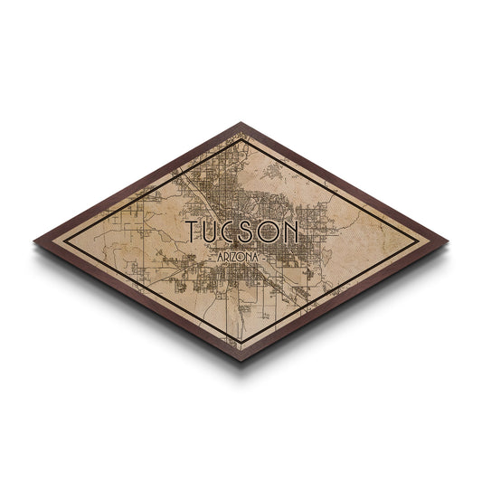 Tucson Diamond Shaped City Map, Custom Diamond Shaped Wall Art, City Map Canvas