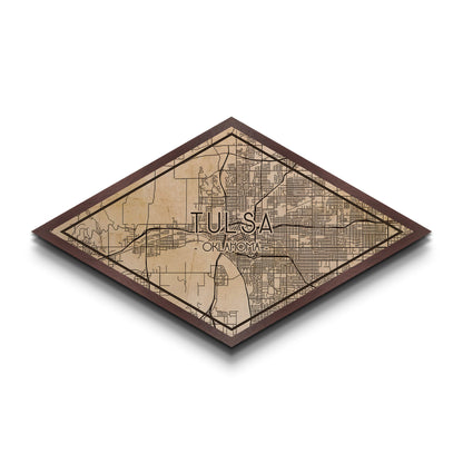 Tulsa Diamond Shaped City Map, Custom Diamond Shaped Wall Art, City Map Canvas