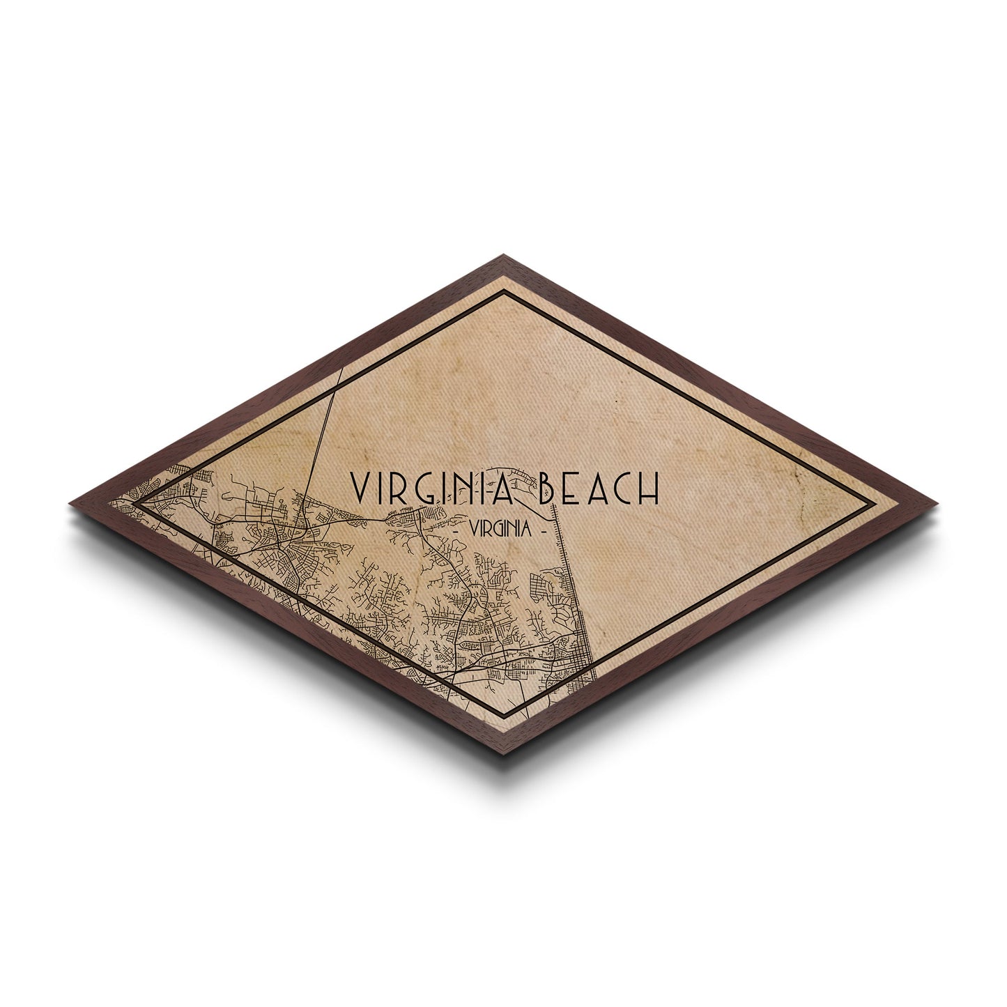 Virginia Beach Diamond Shaped City Map, Custom Diamond Shaped Wall Art, City Map Canvas