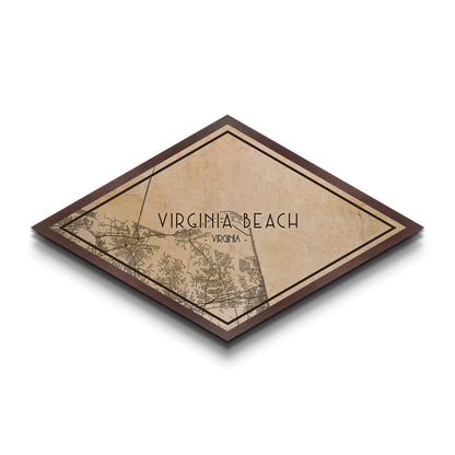Virginia Beach Diamond Shaped City Map, Custom Diamond Shaped Wall Art, City Map Canvas