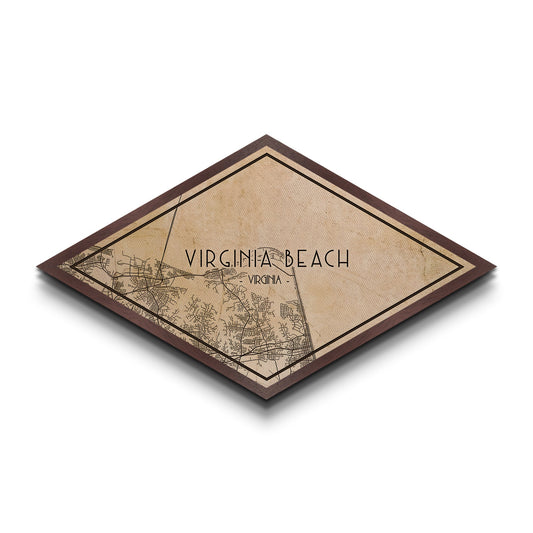 Virginia Beach Diamond Shaped City Map, Custom Diamond Shaped Wall Art, City Map Canvas