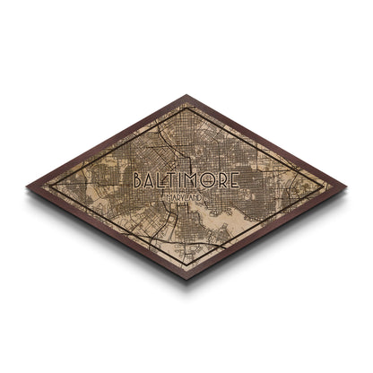 Baltimore Diamond Shaped City Map, Custom Diamond Shaped Wall Art, City Map Canvas