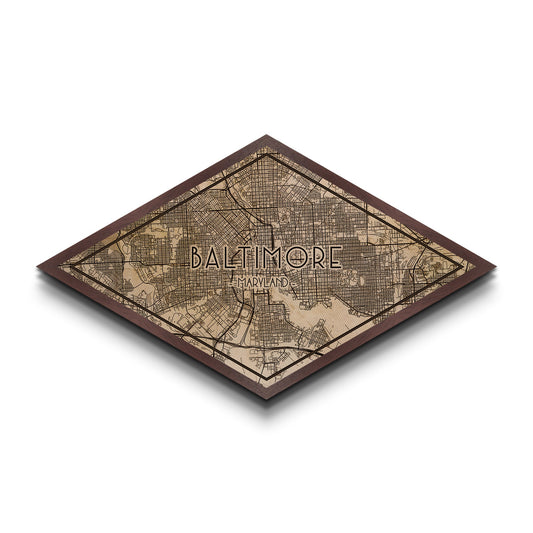 Baltimore Diamond Shaped City Map, Custom Diamond Shaped Wall Art, City Map Canvas