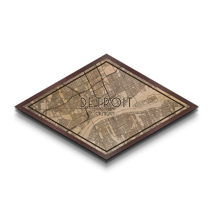Detroit Diamond Shaped City Map, Custom Diamond Shaped Wall Art, City Map Canvas