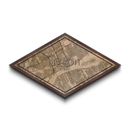 Detroit Diamond Shaped City Map, Custom Diamond Shaped Wall Art, City Map Canvas