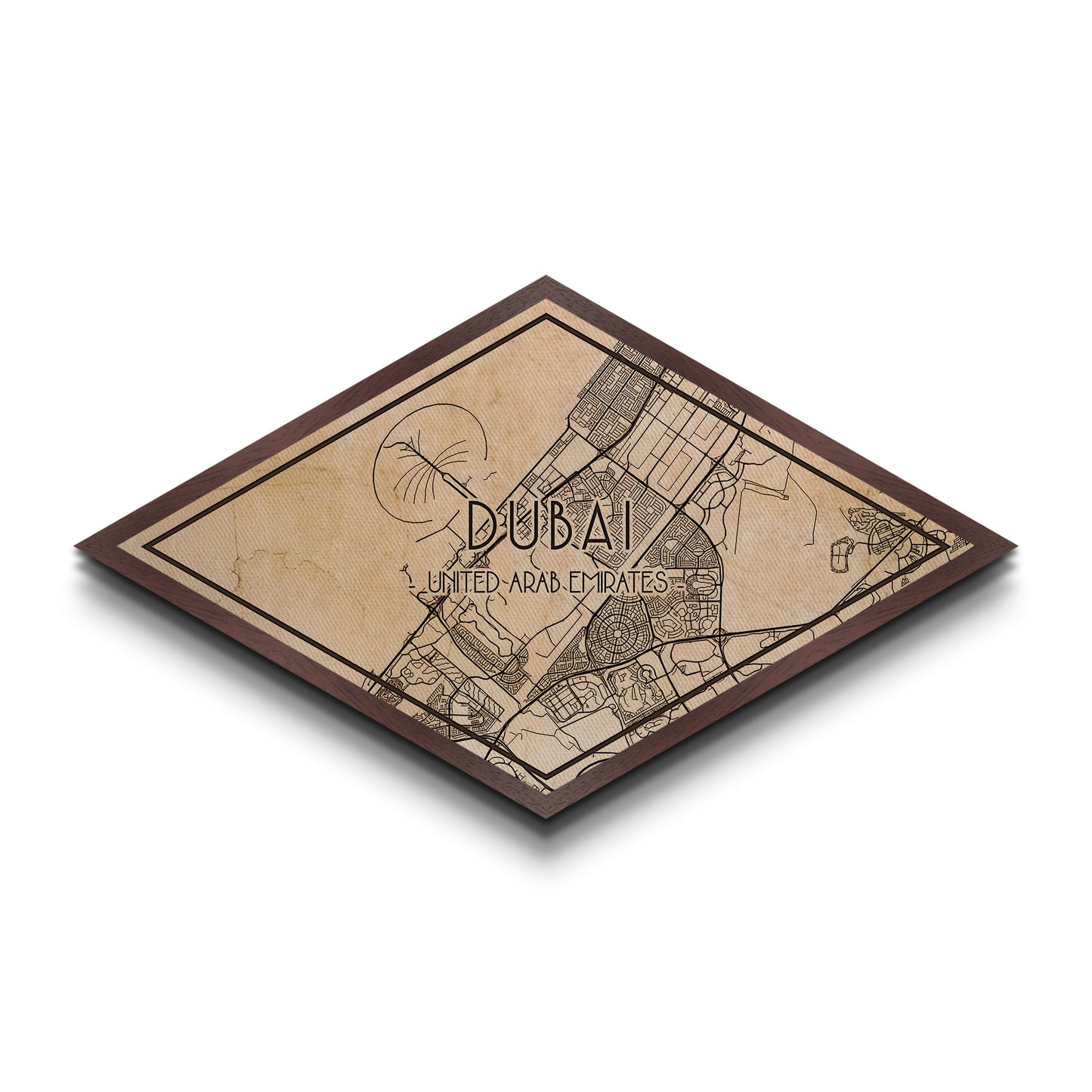Dubai - UAE Diamond Shaped City Map, Custom Diamond Shaped Wall Art, City Map Canvas