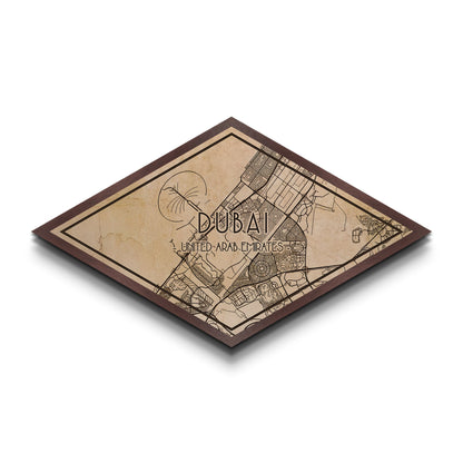 Dubai - UAE Diamond Shaped City Map, Custom Diamond Shaped Wall Art, City Map Canvas